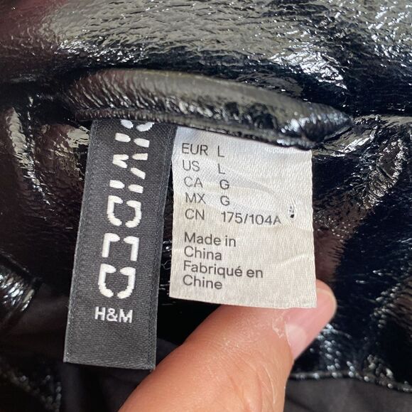 H&M Divided Black Glossy Vinyl Puffy Bomber Jacket - Picture 10 of 11
